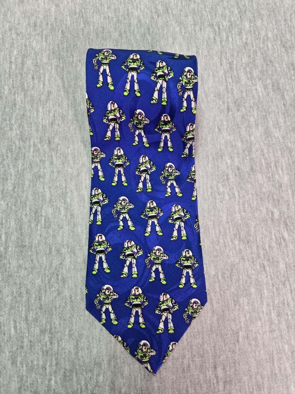 Disney Toy Story Tie Mens One Size Blue Silk Buzz Lightyear Geometric 2000s